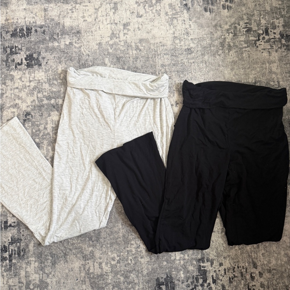 Seeking Sunsets Black and Gray Leggings Foldover Flare Leggings